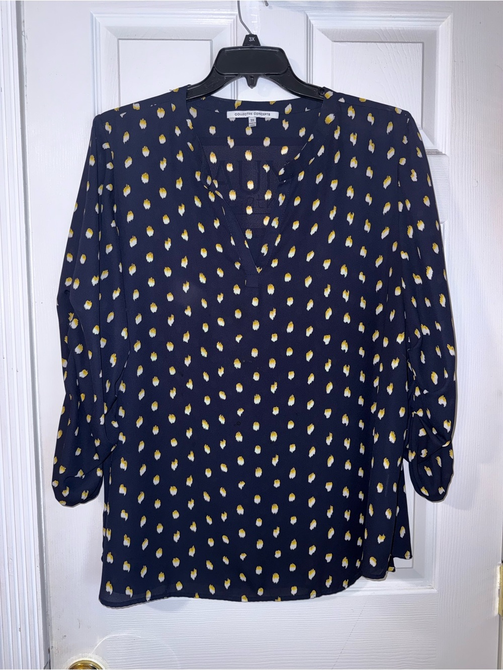 Collective Concepts Navy Blouse with Yellow Dot Print